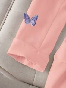 Franclia Women's Peter Pan Collar Butterfly Print Single-Button Blazer - Baby Pink - View 5