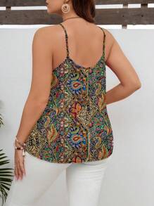 SHEIN LUNE {'Plus Size Tank Tops & Camis Titles': Plus Size Boho Paisley Print Woven Fabric Cami Top With Spaghetti Straps And Frill Details - Multicolor - View 2