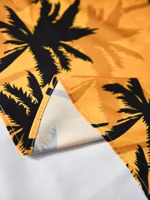 Manfinity RSRT Bộ 2 món áo sơ mi ngắn tay in hình cây cọ đi nghỉ mát dành cho nam và quần short, trang phục nhiệt đới thường ngày cho nam, trang phục ấm áp - Màu vàng - Xem 6