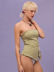 COUREZ Asymmetric Bandeau Top With Bikini Set Bottoms Vacation Outfits Beachwear 2 Pieces Set For Summer/Y2K/Casual Vintage - Green - View 6