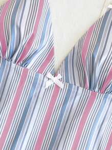 SHEIN Unity Vacation-Style Striped Bow Design Contrast Color Deep V Camisole - Pink - View 4
