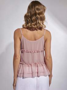 COSMINA Camiseta sin mangas elegante de vacaciones con volantes y lazo frontal para mujer, color rosa