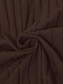 BizChic 女士秋季针织上衣，圆领，荷叶边领口设计，竖条纹罗纹图案，浪漫优雅，百搭，适合商务休闲、办公穿着、宾客着装等场合。 - 棕色 - 查看 3