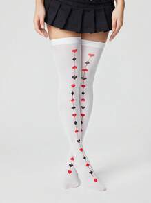 ROMWE Goth 1 par de medias por encima de la rodilla para mujer a lunares negros y rojos, para todas las temporadas