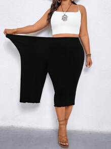 Linhara 大码女式休闲荷叶边下摆阔腿七分裤