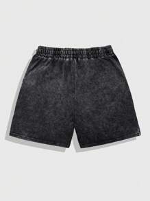 ROMWE MEN Prep Pantalones cortos de hombre con cintura de cordón estampado con rayas y estampado de leopardo