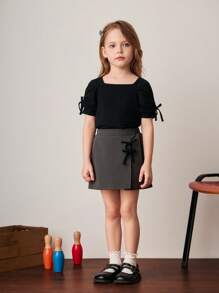PrepCrw Shorts grigi con fiocco decorativo per giovani ragazze, per primavera/estate