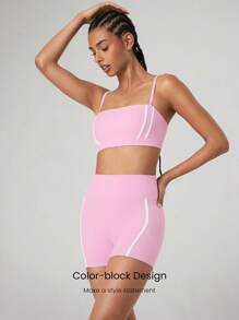GLOWMODE 4.3'' FeatherFit™ Contrast Color Shorts Low Impact Yoga Pilates Studio Daily Casual Wear - Bubblegum Pink - View 3