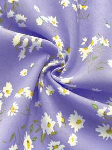 SHEIN 波西米亚孕妇度假碎花纽扣设计吊带背心连衣裙 - 淡紫色 - 查看 6