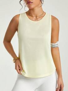 Easithlete Áo ba lỗ tập yoga thể thao lưới chắp vá dành cho nữ - Màu vàng - Xem 2