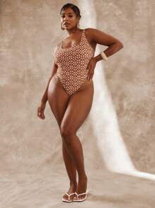 MUSERA Plus Size Square Neck Thick Strap Printed Elegant Sexy Cute One-Piece Swimsuit For Spring Summer Vacation Ibiza Beach Swimwear - Chocolate Brown - View 6