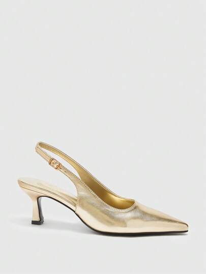 CUCCOO BIZCHIC Tacones altos de punta fina elegantes y sexys para mujer color dorado