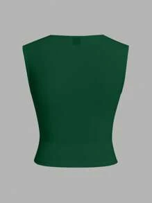 SHEIN EZwear Two-Piece Set Charcoal Green Knit Women's Basic Slim Fit Tank Top