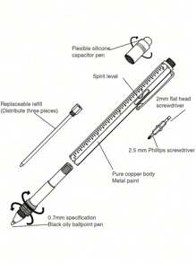 6 In1 Multifunction Ballpoint Pen , With Modern Handheld Tool Measure Technical Ruler Screwdriver Touch Screen Stylus Spirit Level, Anniversary Birthday Gifts For Dad Husband Boyfriend Grandpa Men Him Yellow Back To School - Yellow - View 4