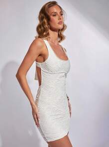 COSMINA Abito mini elegante da donna per vacanze e spiaggia in beige, abito da festa da cocktail per donna - Albicocca - Visualizzare 3