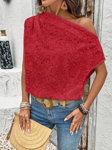 EMERY ROSE Áo cánh nữ xếp ly bất đối xứng rộng rãi thanh lịch giản dị - Đỏ - Xem 3