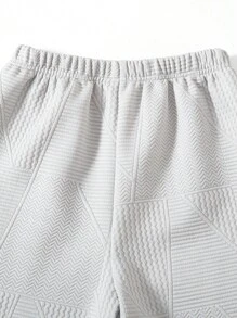 SHEIN 2pcs Tween Boys' Casual Textured Fabric Hoodie & Pants Set - Grey - View 3