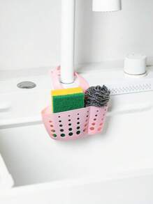 1入組廚房便攜式水槽海綿架架子掛籃擱板籃排水袋過濾器整理器浴室存儲小工具工具 - 粉色 - 查看 3