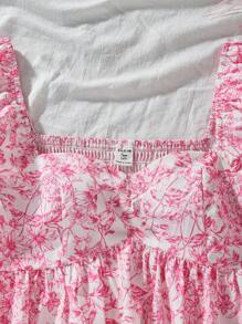 Teens' Girl Tiered Puff Sleeve Button Down Shirt With Printed Pattern