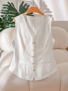 CosyJoli 大码休闲纯色镂空刺绣西装背心，适合秋冬女士毕业、返校、教师服装