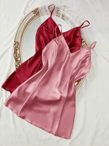 加大码优雅纯色仿丝无袖连衣裙，度假风