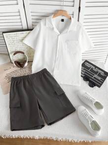 2pcs Men Casual Shirt And Shorts Set, Daddy And Me Matching Outfits (Sold Separately) - Multicolor - View 1