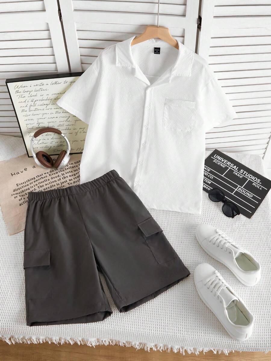 2pcs Men Casual Shirt And Shorts Set, Daddy And Me Matching Outfits (Sold Separately) - Multicolor - View 1