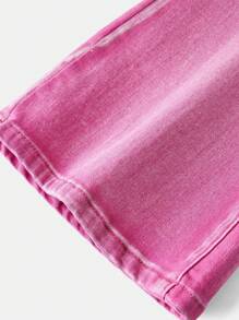 SHEIN Teen Girl Casual Daily Washed Slanted Pocket Flared Jeans - Pink - View 4