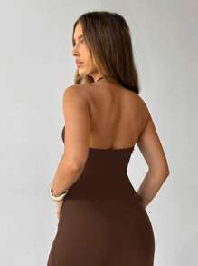 Aloruh Summer Sexy Chain Decor Backless Halter Top,Rave Top