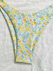 Swim Mod Ditsy Floral Twist Bikini Set, Minimalist & Fashionable, Suitable For Summer - Yellow - View 4