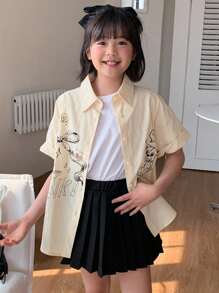 Dazy Kids 少女印花短袖衬衫上衣，夏季，返校季复活节服装 - 黃色 - 查看 7