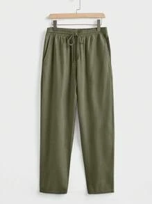 Manfinity BRENVOR 2pcs Men's Woven Fitted Raglan V-Neck Short Sleeve Casual Shirt Set, Cozy Outfits - Army Green - View 3