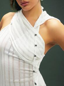 Denimoi Hooded Semi-Sheer Knit Top, Minimalist Style Suitable For Summer - White - View 5