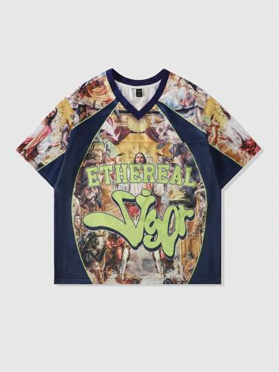 Prep Men's Jesus Jersey Mesh Patchwork Short Sleeve Sports T-Shirt