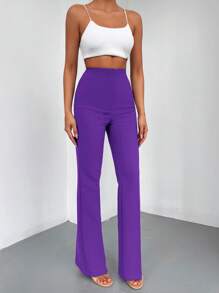 EURMUSE Solid High Waist Flare Leg Suit Trousers - Purple - View 5