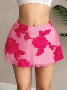 EgrlEra 性感基本款螺旋刺绣紧身迷你裙，芭蕾舞者风格 - 玫紅色 - 查看 1