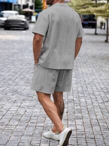 Manfinity Homme Men Plus Size Summer Casual Solid Textured T-Shirt And Shorts Set, Cozy Outfits