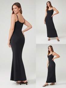 GLOWMODE 莫代尔 丝般柔滑 收腹 透视无缝 雕塑廓形 可调节肩带 超长连衣裙 内置短裤 侧袋 防滑手柄 日常休闲装 可拆卸罩杯 - 黑色 - 查看 10