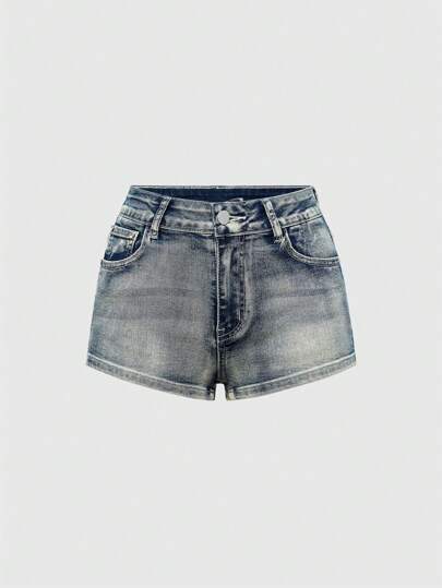 ROMWE Avant Short en jean super court avec broderie de crâne ailé vintage Y2K pour femmes grandes tailles