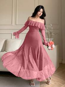 DAZY Women's Sexy Wrap Midi Dress, Spring/Summer Elegant,Ruffle - Dusty Pink - View 4