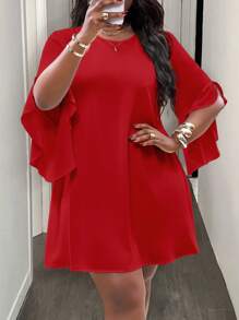 Slaydiva Đầm thường ngày dáng chữ A dài đến đầu gối, cổ tròn tay cánh dơi, size lớn, rộng rãi, màu trắng, phù hợp cho đi làm vào mùa xuân và mùa hè - Đỏ - Xem 7