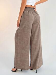 SHEIN PETITE Women's Casual Vacation Waistband Blue Wide Leg Pants,Business Casual Woman