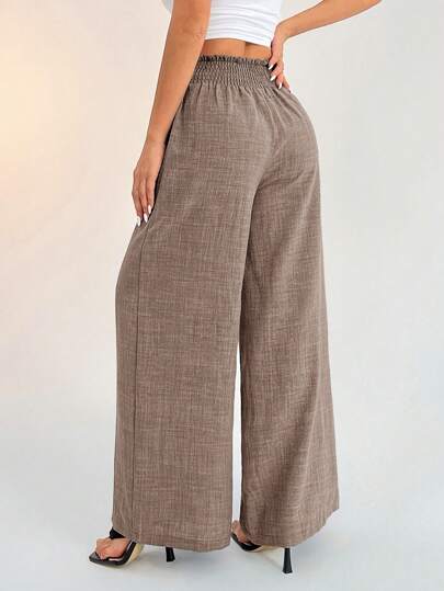 SHEIN PETITE Women's Casual Vacation Waistband Blue Wide Leg Pants,Business Casual Woman