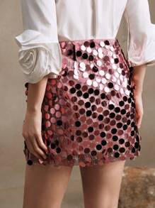Anewsta Váy mini voan đính sequin màu mơ cho nữ, phong cách sang trọng - Hồng - Xem 2