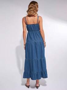 COSMINA 女士优雅节日牛仔吊带连衣裙，春夏