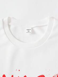 SHEIN 1 件青少年男童休闲图案 T 恤，动漫印花短袖 T 恤，夏季