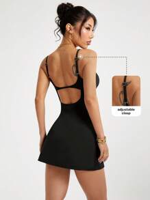 Easithlete Women Backless Strap Casual Sporty Dress, Simple And Fashionable For Summerathletic Dress - Black - View 4