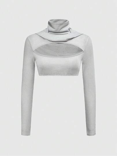 Grunge Punk Women's Fashion Solid Color Cutout Hooded Cropped Top,Summer Outfits For Women