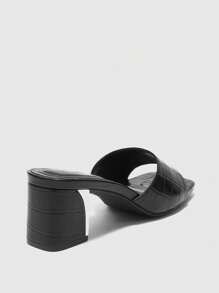 CUCCOO BIZCHIC Women Summer New Stone Texture Embossed Solid Color Square Toe Metal Chunky Heel All-Match Versatile Commuter Black Ladies High Heel Sandals Slippers Office Workwear Fashion - Black - View 8