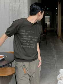 DAZY Men's Letter Jacquard Knitted Sweater, Dark Gray, Summer - Dark Grey - View 2